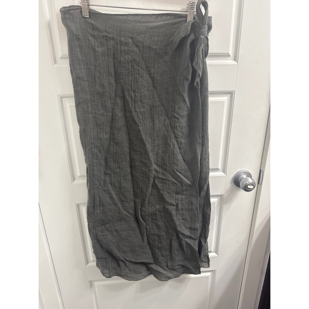 Zara Womens Grey 100% Linen Side Tie Wrap Midi Skirt Size XS